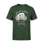 Cute Camping Teal Retro Camper Pink Flowers Glamping  T Shirt