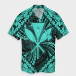 AmericansPower Shirt - Hawaiian Map Kanaka Hibiscus Turquoise Polynesian Hawaiian Shirt