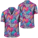 AmericansPower Shirt - Tropical Exotic Leaves And Flowers On Geometrical Ornament Hawaiian Shirt