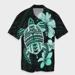 AmericansPower Shirt - Hawaiian Kanaka Hibiscus Plumeria Mix Polynesian Turtle Hawaiian Shirt Turquoise