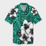 AmericansPower Shirt - Hawaiian Plumeria Tribe Turquoise Polynesian Hawaiian Shirt