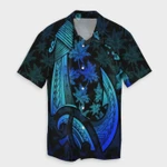 AmericansPower Shirt - Hawaiian Map Palm Trees Fish Hook Polynesian Quilt Hawaiian Shirt Colorful Blue