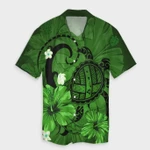 AmericansPower Shirt - Hawaiian Map Big Turtle Hibiscus Plumeria Tribal Polynesian Hawaiian Shirt Green