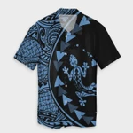 AmericansPower Shirt - Hawaiian Map Gecko Tattoo Kakau Polynesian Hawaiian Shirt Pastel Blue