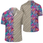AmericansPower Shirt - Tropical Exotic Leaves And Flowers On Geometrical Ornament Lauhala Moiety Hawaiian Shirt