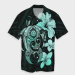 AmericansPower Shirt - Hibiscus Plumeria Mix Polynesian Turtle Hawaiian Shirt Turquoise