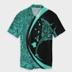 AmericansPower Shirt - Hawaiian Map Manta Ray Polynesian Hawaiian Shirt Turquoise Circle Style