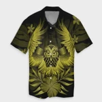 AmericansPower Shirt - Hawaiian Owl Hibiscus Plumeria Polynesian Hawaiian Shirt Yellow