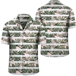 AmericansPower Shirt - Hawaii Tropical Dark Green Leaves Seamless Pattern White Stripes Pink Background Hawaiian Shirt