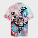 AmericansPower Shirt - Hawaiian Wave Hibiscus Watercolor Turtle Polynesian Hawaiian Shirt