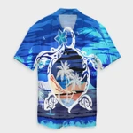 AmericansPower Shirt - Hawaiian Turtle Plumeria Coconut Tree Polynesian Hawaiian Shirt Blue