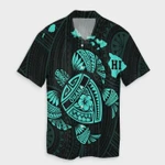 AmericansPower Shirt - Hawaiian Map Turtle Ohana Hibicus Polynesian Hawaiian Shirt Turquoise