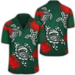 AmericansPower Shirt - Hawaii Lehua Flowers Turtle Poly Hawaiian Shirt Ser Style