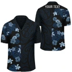 AmericansPower Shirt - (Personalized) Hibiscus Flowers Polynesian Hawaiian Shirt Indigo Curtis Style