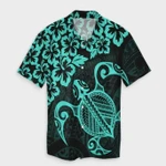 AmericansPower Shirt - Hawaiian Map Turtle Hibiscus Kanaka Polynesian Hawaiian Shirt Turquoise