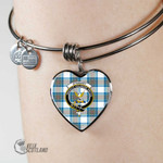 1stScotland Jewelry - Stewart Muted Blue Clan Tartan Crest Heart Bangle A7 | 1stScotland
