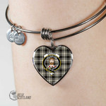 1stScotland Jewelry - Menzies Black White Ancient Clan Tartan Crest Heart Bangle A7 | 1stScotland
