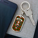 1stScotland Jewelry - Menzies Green Modern Clan Tartan Crest Dog Tag with Swivel Keychain A7 | 1stScotland