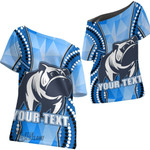 (Custom) Canterbury-Bankstown Bulldogs Blue Polygon - Rugby Team Off Shoulder T-Shirt Off Shoulder T-Shirt | Lovenewzealand.co