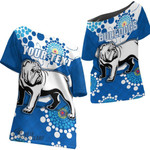 (Custom) Canterbury-Bankstown Bulldogs Blue Indigenous - Rugby Team Off Shoulder T-Shirt | Lovenewzealand.co