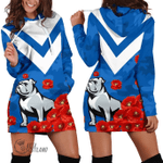 Bulldogs Women Hoodie Dress Anzac Day Poppy Flowers TH4 | Lovenewzealand.co