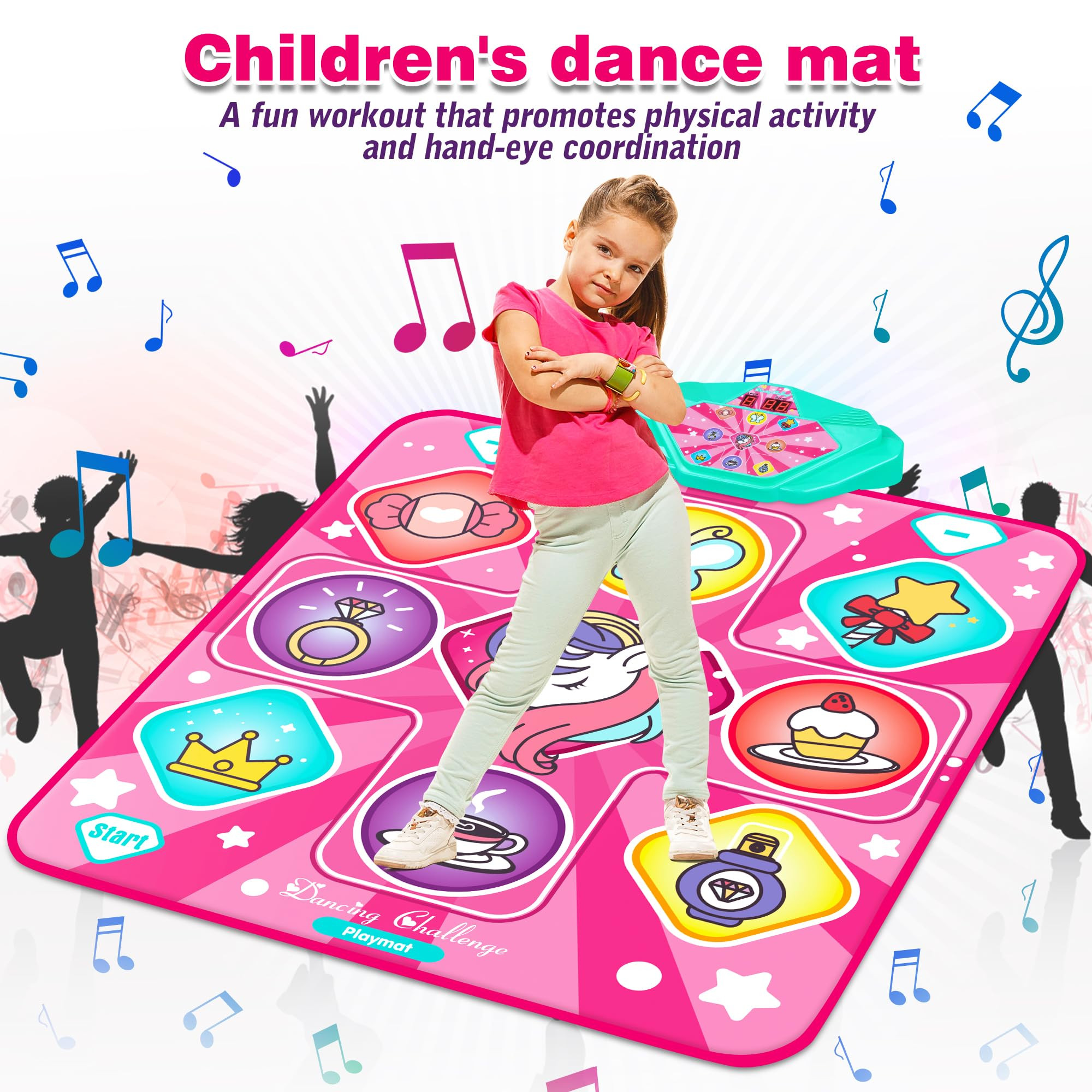 Kusntin Unicorn Dance Mat, Dance Mixer Rhythm Step Play Mat – Corainbow