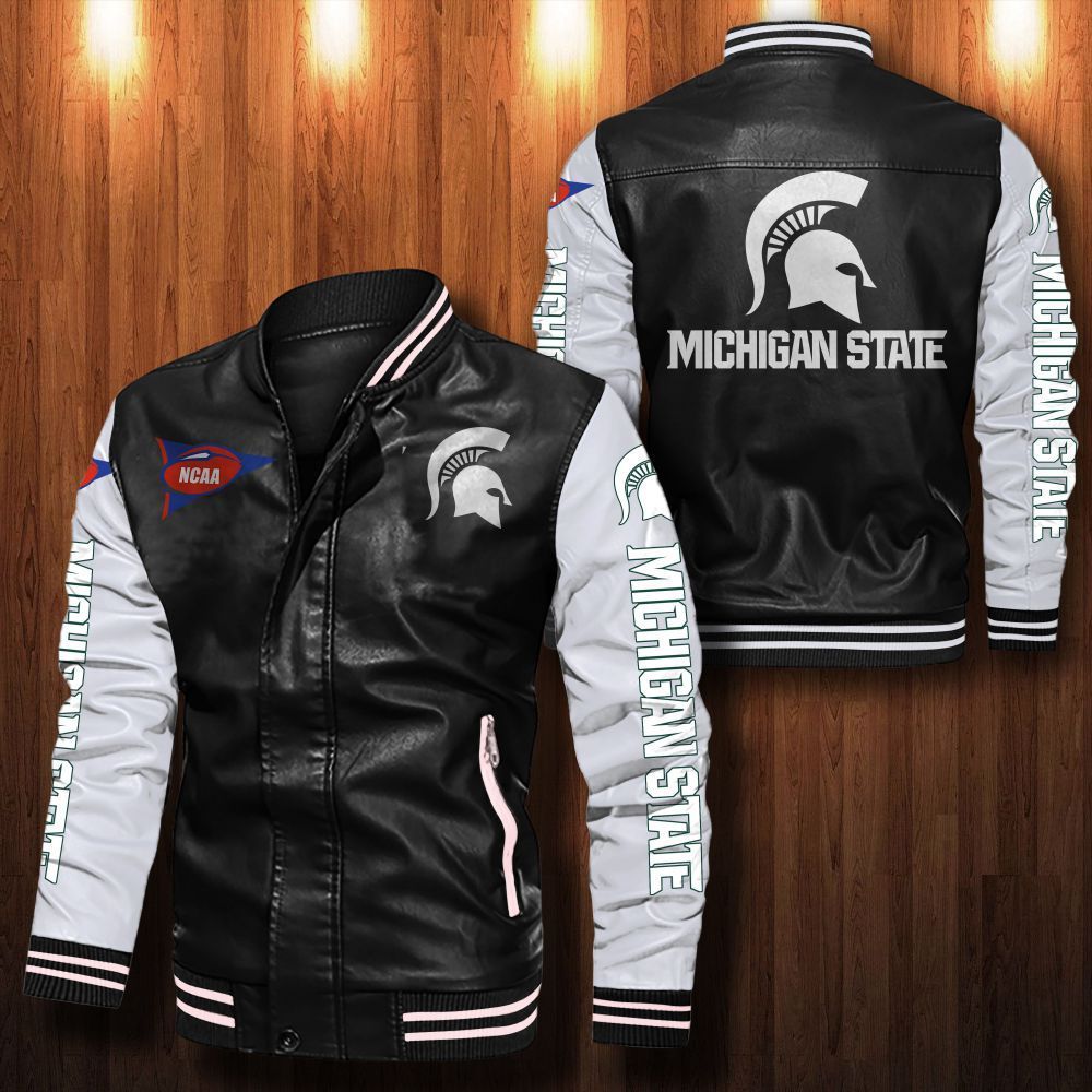 Michigan State Spartans Leather Bomber Jacket 081