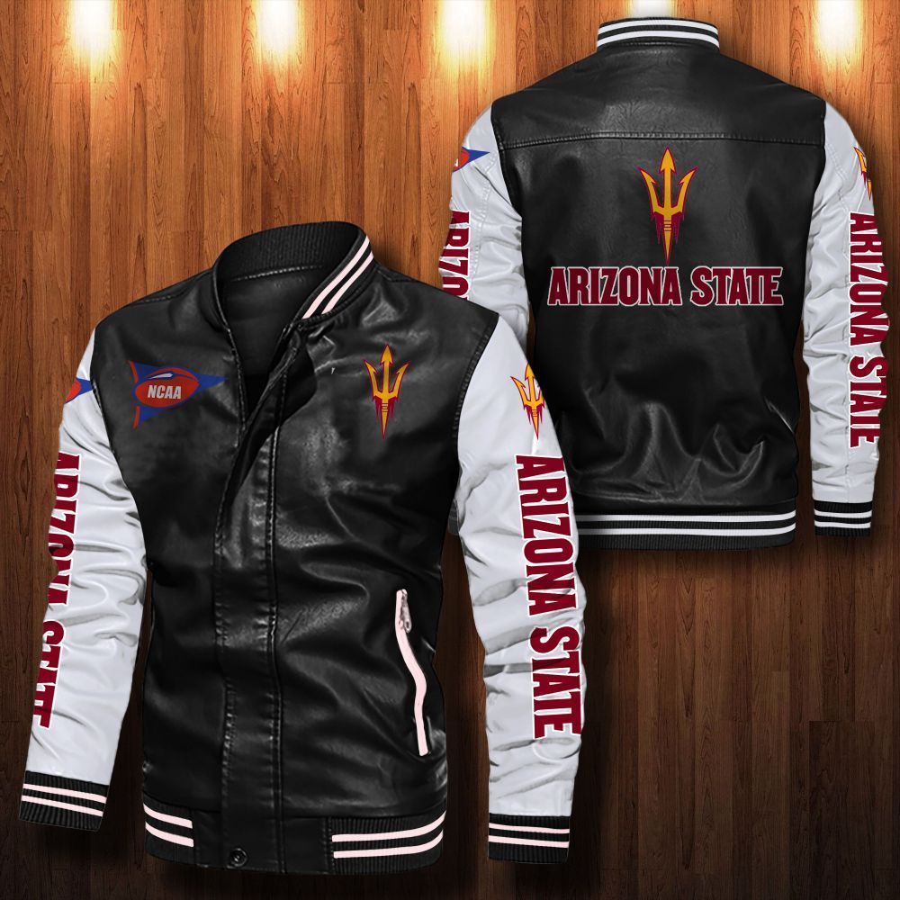 Arizona State Sun Devils football Leather Bomber Jacket 083