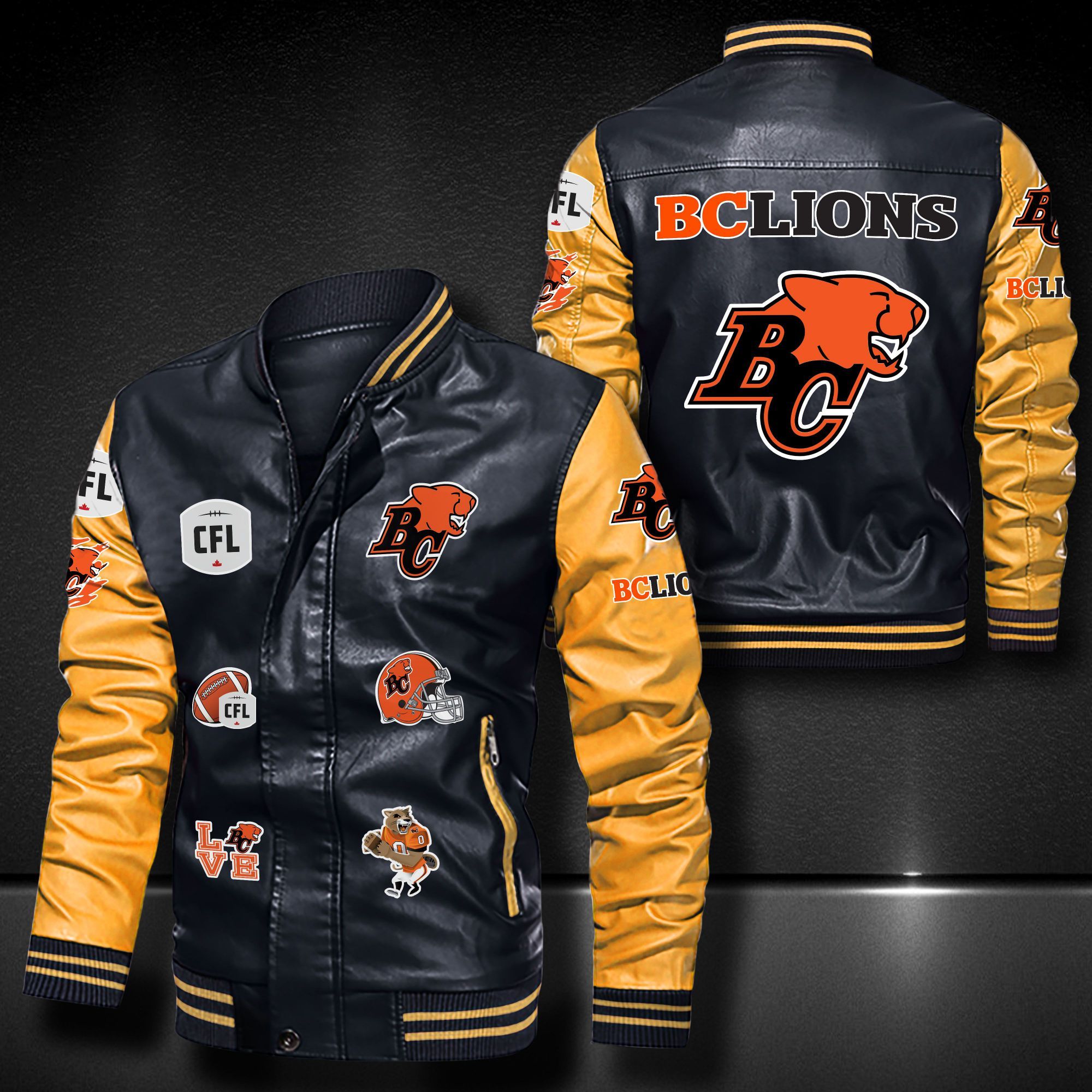 BC Lions Leather Bomber Jacket 9001