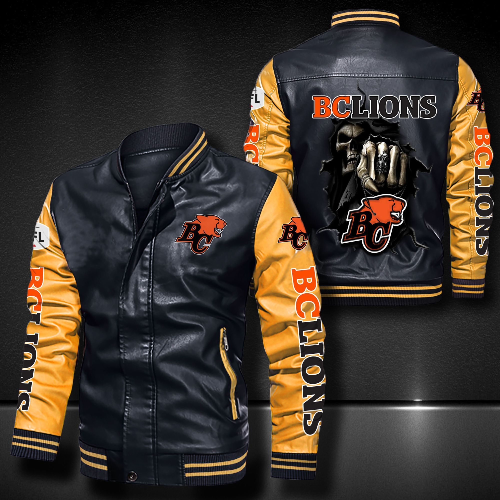 BC Lions Leather Bomber Jacket 9009