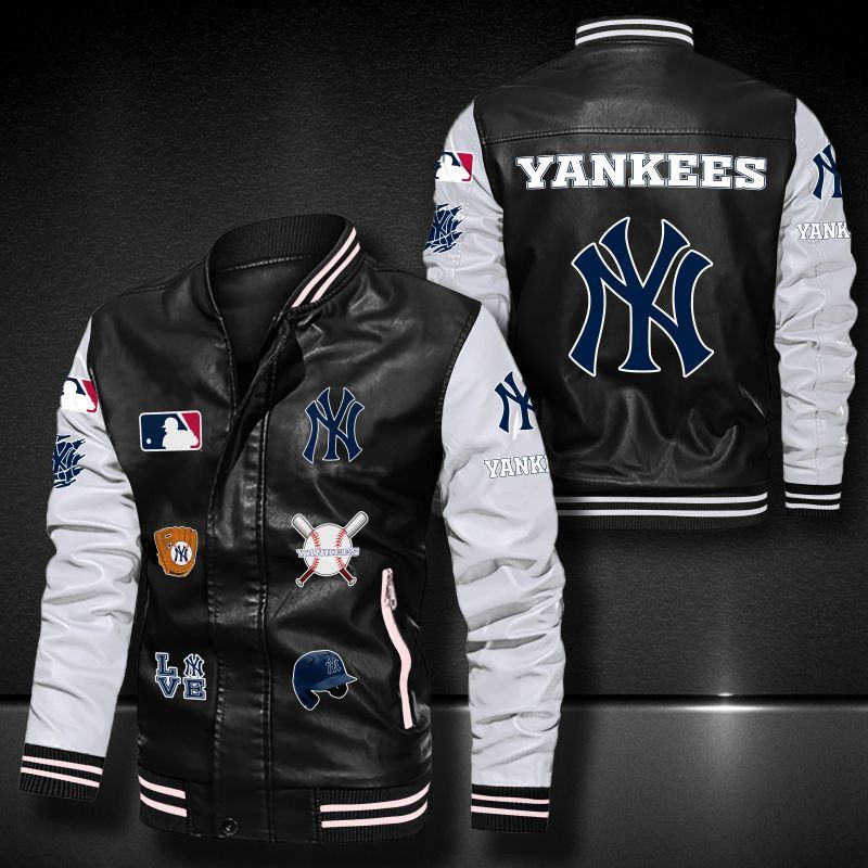 New York Yankees Leather Bomber Jacket 539
