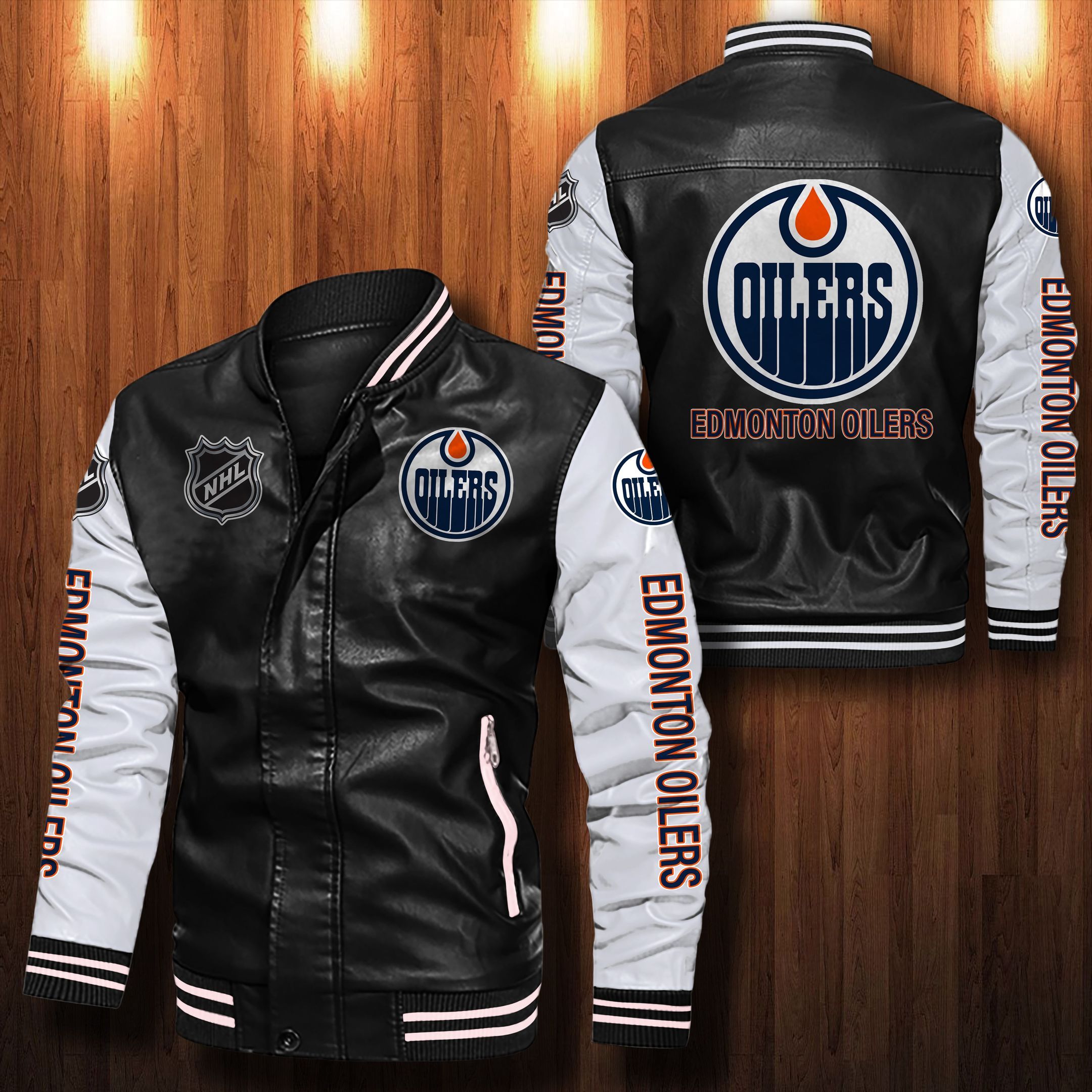 Edmonton Oilers Leather Bomber Jacket 012