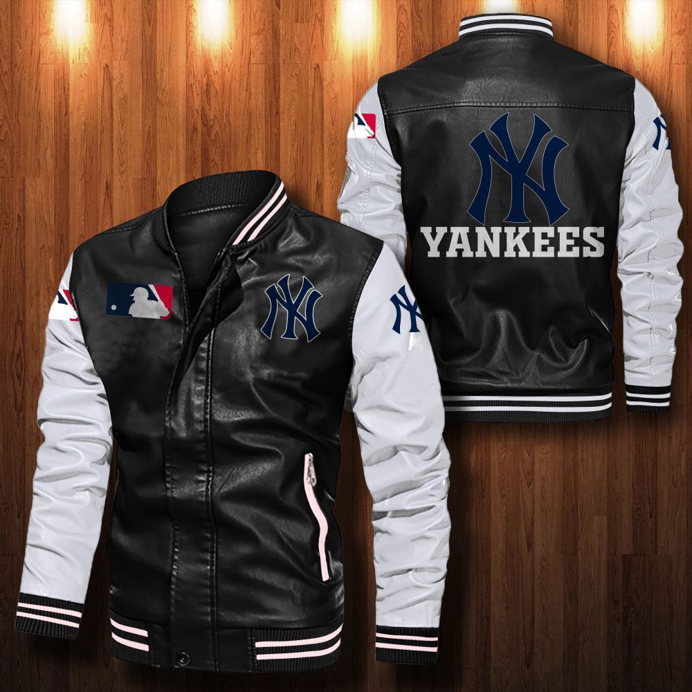 Leather Bomber Jacket 064 New York Yankees