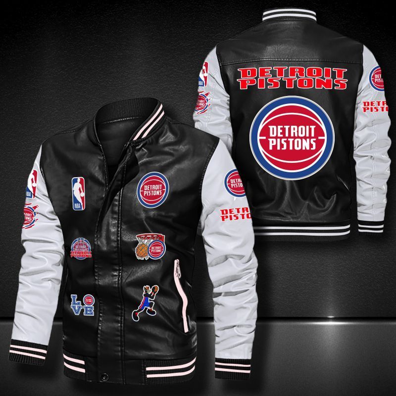 Detroit Pistons Leather Bomber Jacket 1209