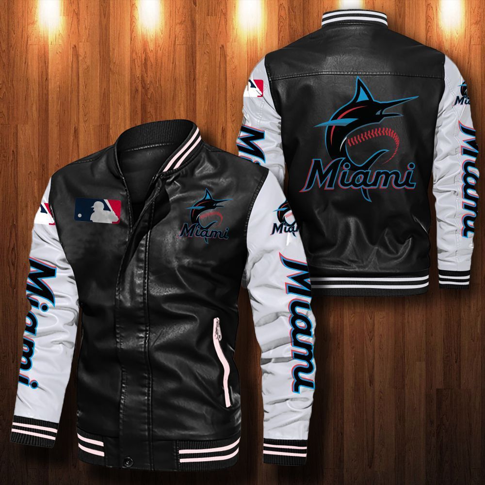 Leather Bomber Jacket 060 Miami Marlins