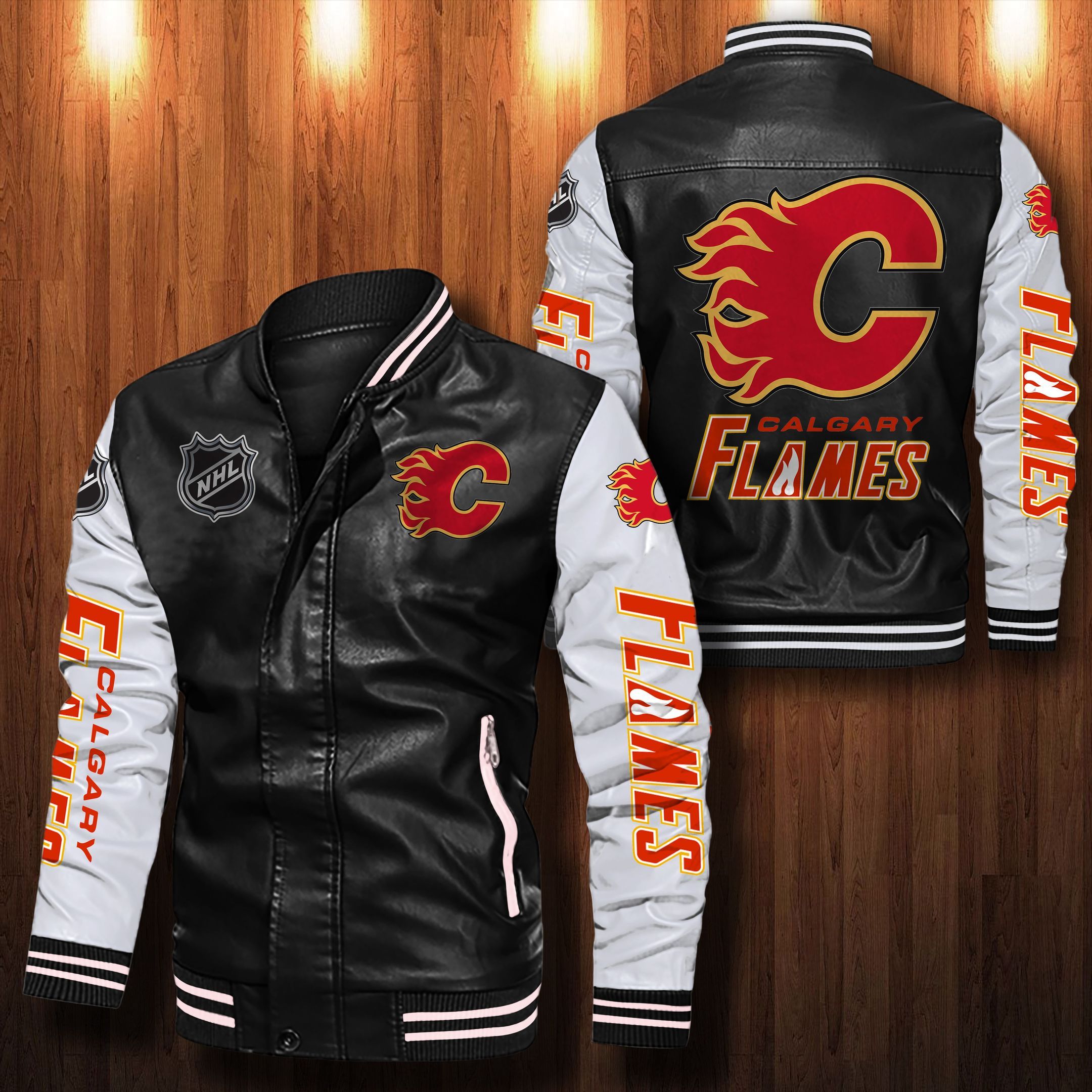 Calgary Flames Leather Bomber Jacket 005