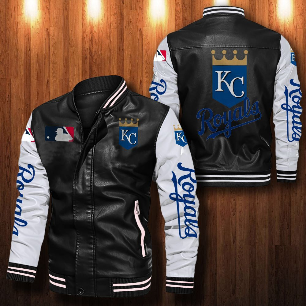 Leather Bomber Jacket 057 Kansas City Royals