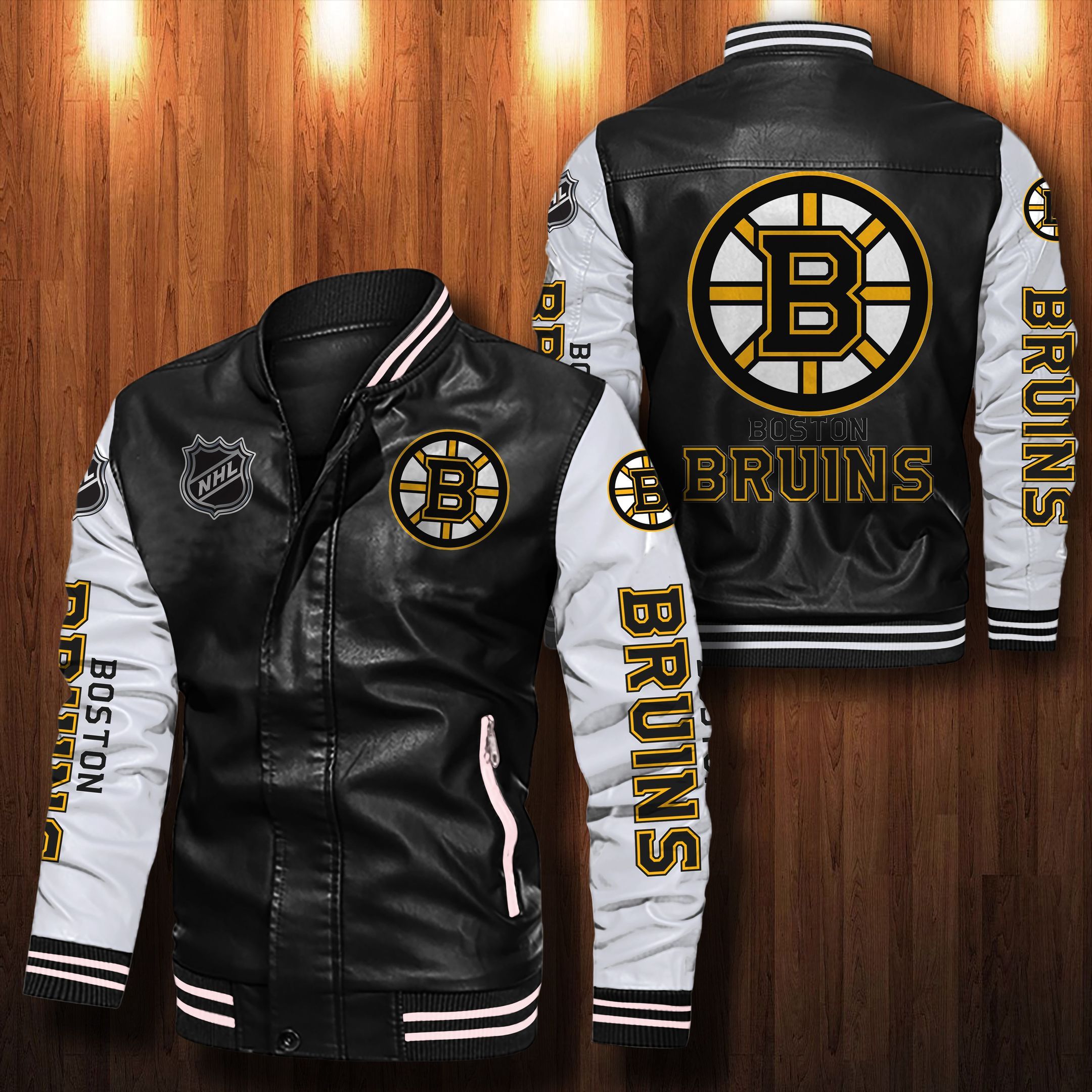 Boston Bruins Leather Bomber Jacket 003