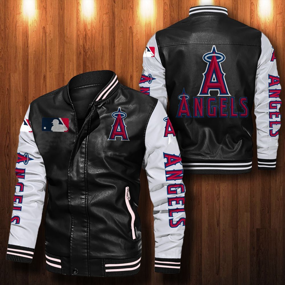 Leather Bomber Jacket 058 Los Angeles Angels
