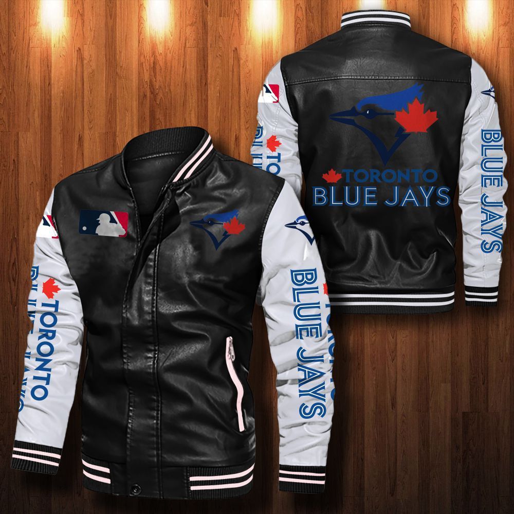 Leather Bomber Jacket 074 Toronto Blue Jays