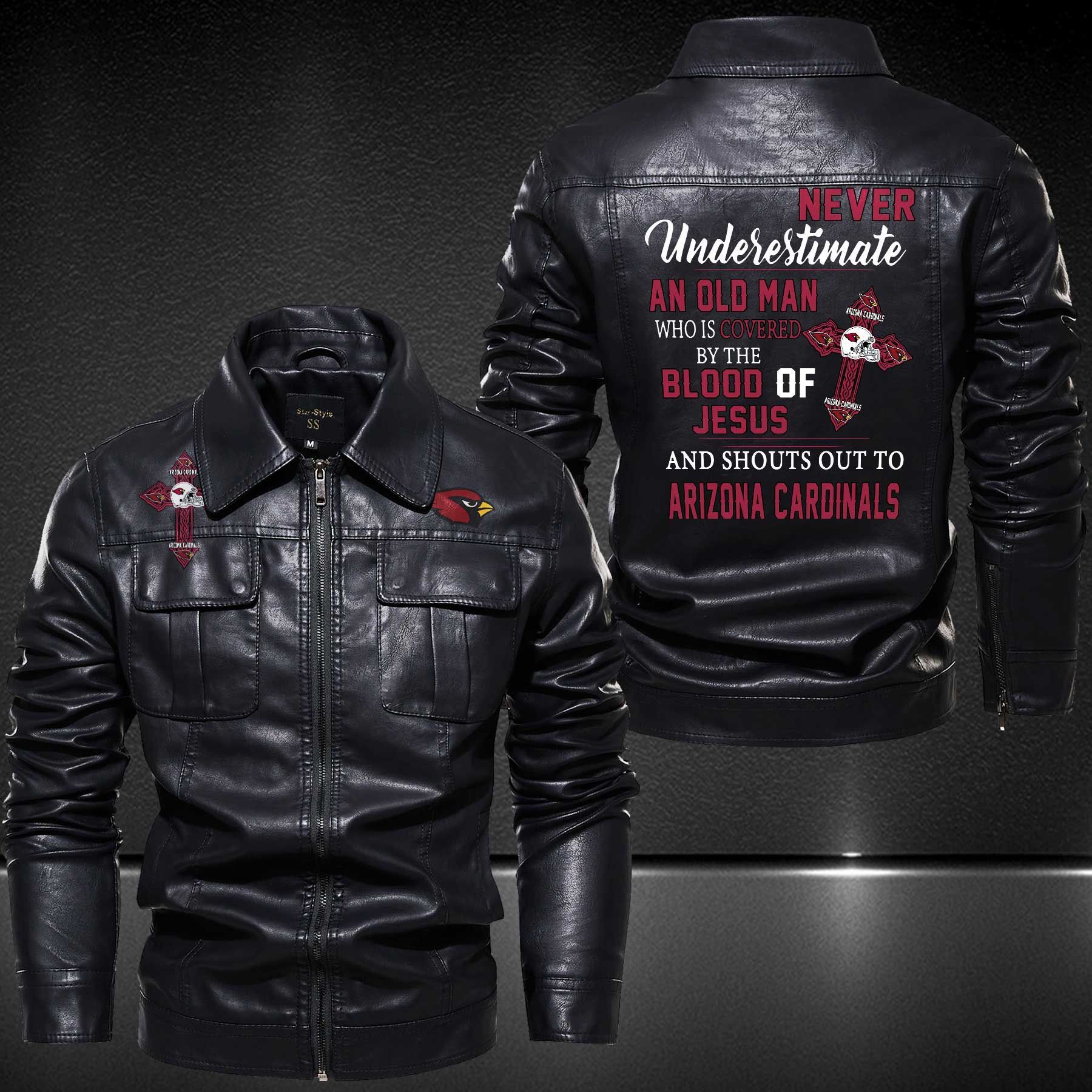 Arizona Cardinals Lapel Leather Jacket 064