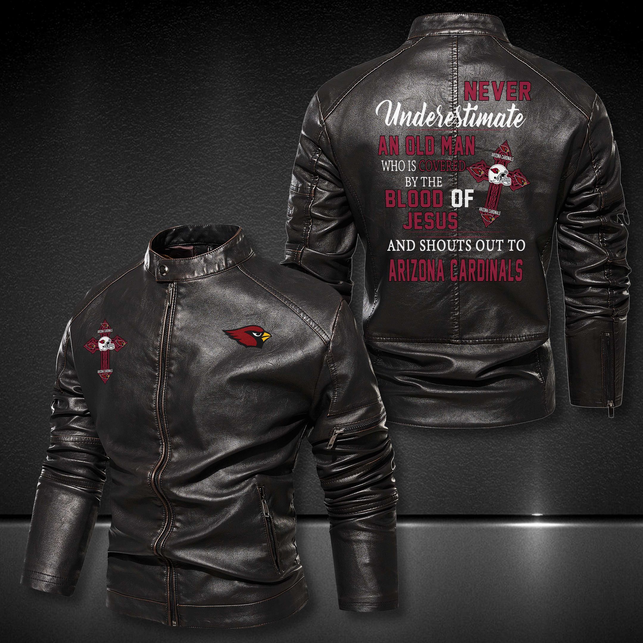 Arizona Cardinals  Collar Leather Jacket 2037