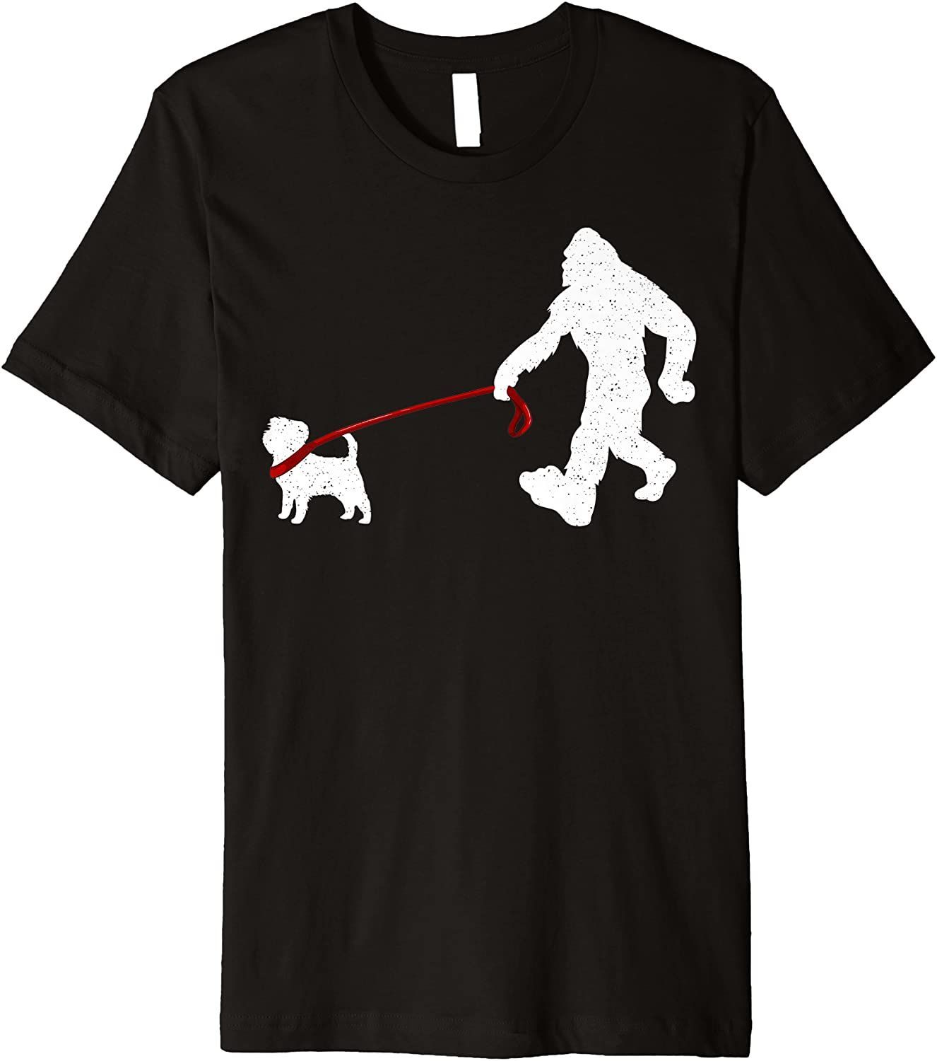 Funny Bigfoot Walking With Affenpinscher Dog T-Shirt