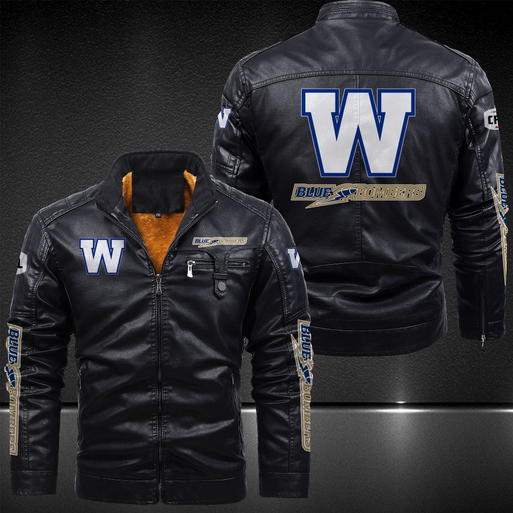 Winnipeg Blue Bombers Fleece Leather Jacket 9009 – Furmaly