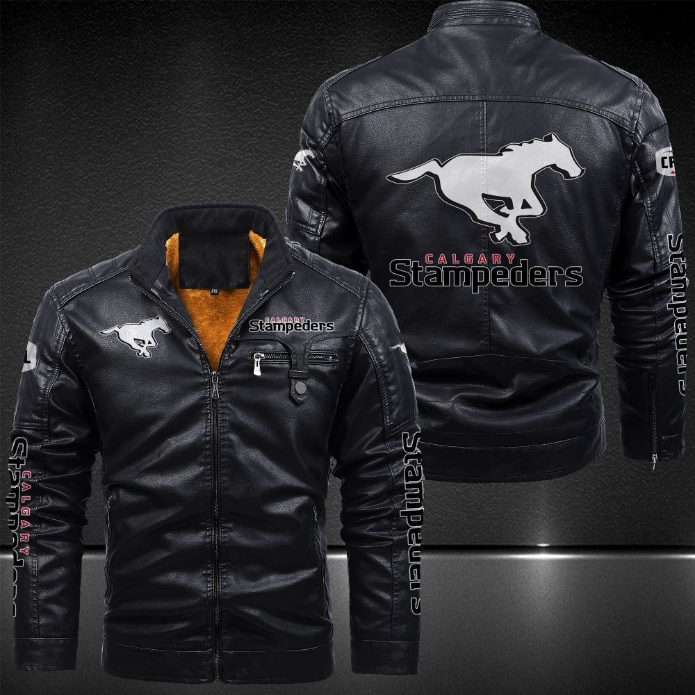 Calgary Stampeders Fleece Leather Jacket 9002