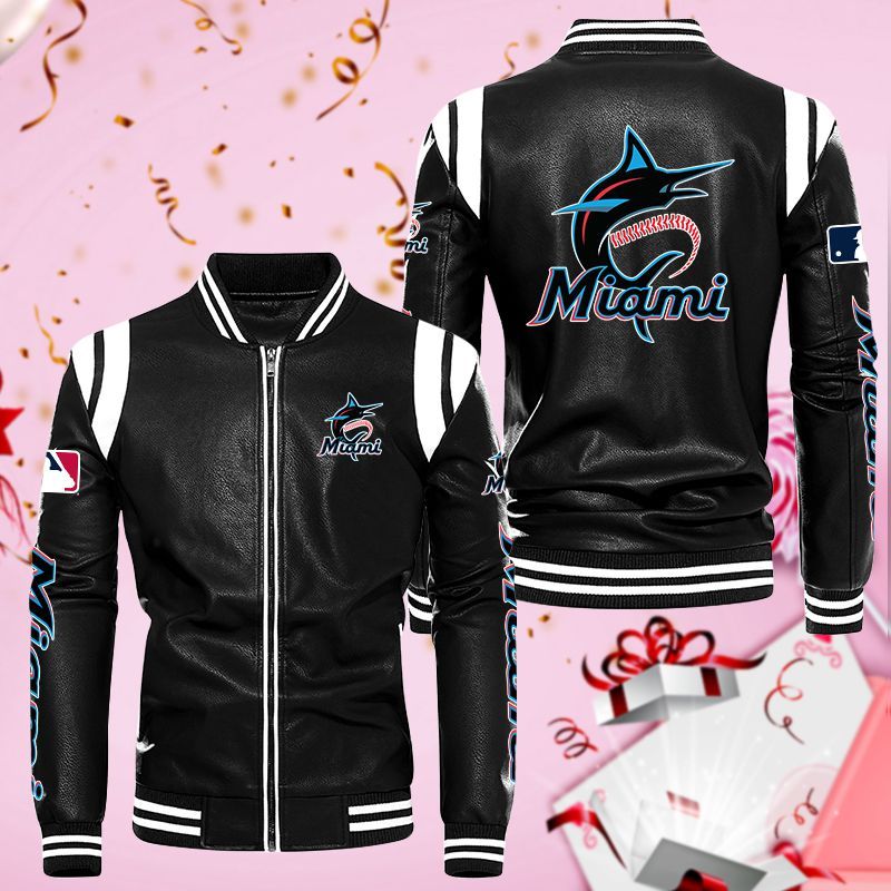 Miami Marlins Leather Bomber Jacket 1023