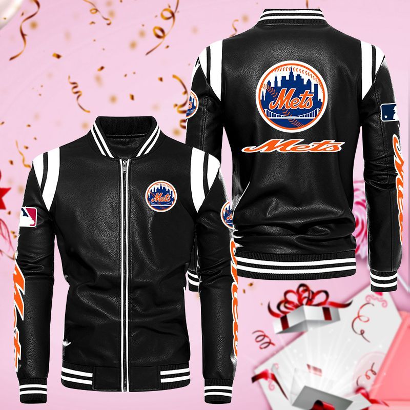 New York Mets Leather Bomber Jacket 1026