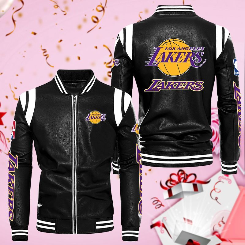 Los Angeles Lakers Leather Bomber Jacket 064