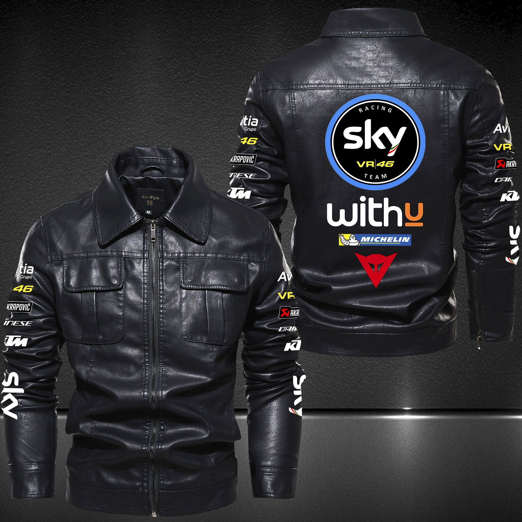 Red Bull KTM Factory Racing Lapel Leather Jacket 9017