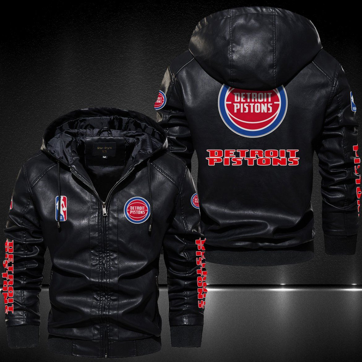 Detroit Pistons Hooded Leather Jacket 9048